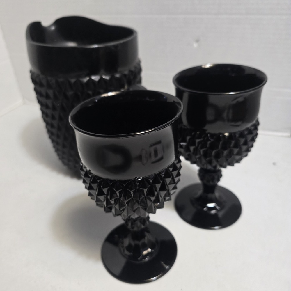 Indiana Tiara Amethyst Glass Diamond Pattern 64 Oz Pitcher & 2 Water Goblets - Picture 5 of 9